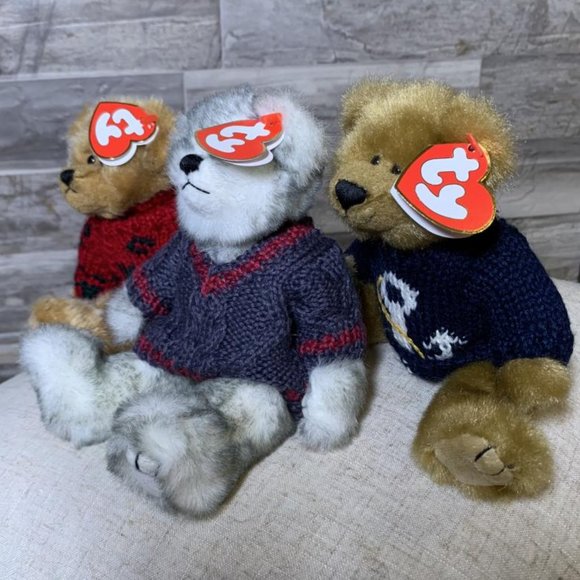 Ty Beanie Baby 8" Bears in Sweaters Bundle Bearkhardt, Fairbanks, Salty - Picture 3 of 10